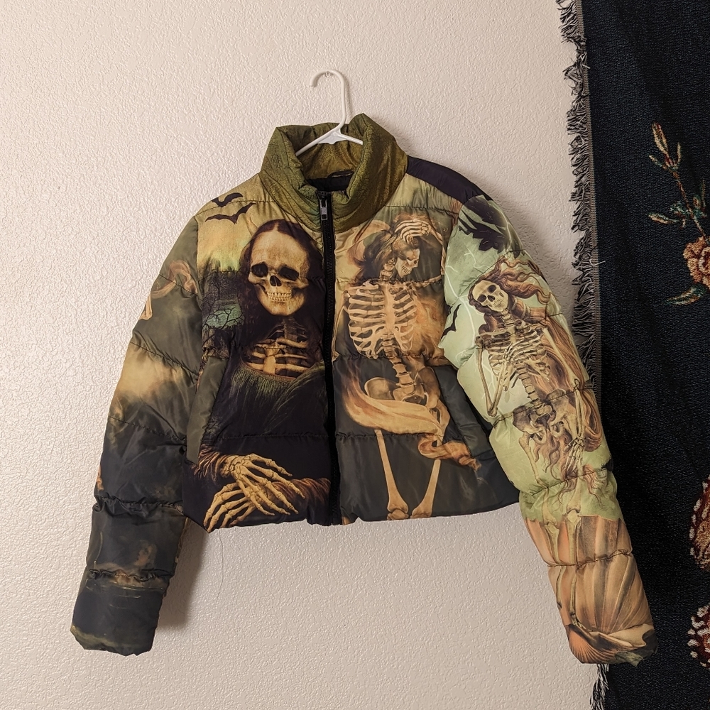Unique Print Cropped Puffer Coat